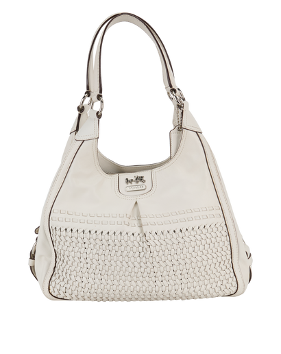 Maggie Madison Woven Bag, £130, Handbags, White, Leather, Front view